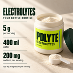 PDLYTE electrolytes open powder pot with scoop, serving instructions and ingredient amounts