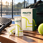 PDLYTE Hydration Gel 10-sachet box at the padel court