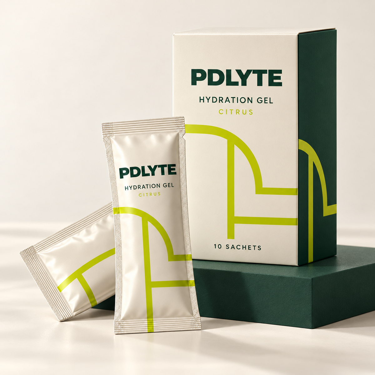 PDLYTE Hydration Gel 10-sachet carton with two citrus gel sachets